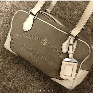 Prada Jaquard canvas leather shoulder bag